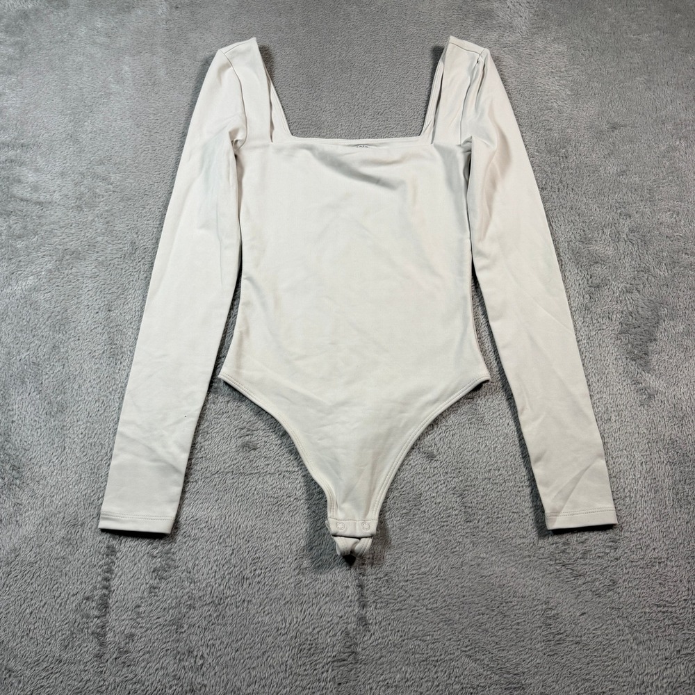 Babaton Contour Headway Bodysuit Women 2XS White Long Sleeve Square Neck